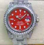 Swiss Replica Rolex BLAKEN Submariner 2836 Iced Out Watch 904L Stainless Steel Red Dial